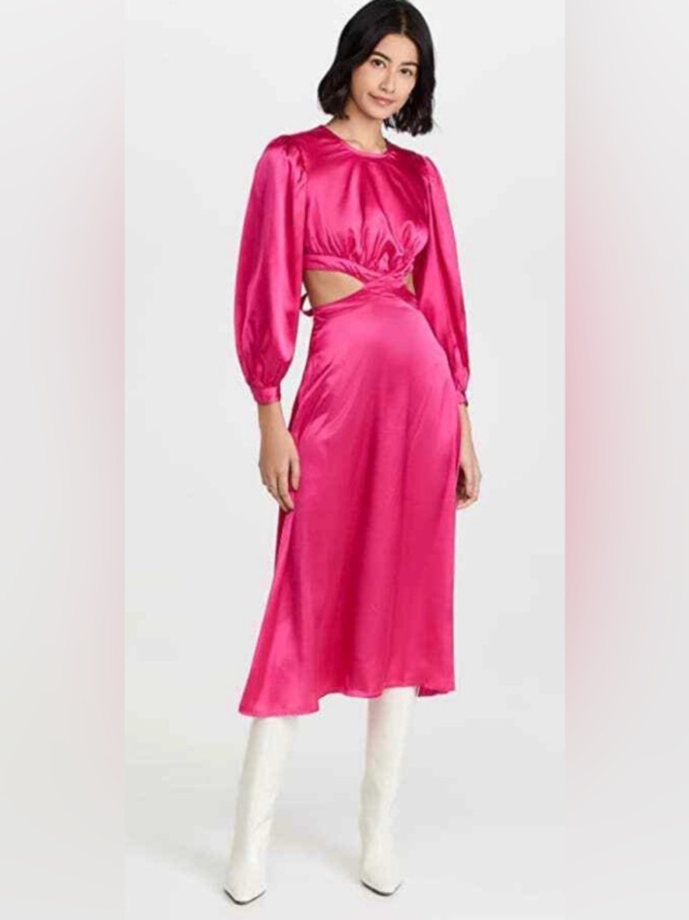 RAHI Cierra Cut Out long sleeve Midi Dress in Fuchsia Pink size XL
